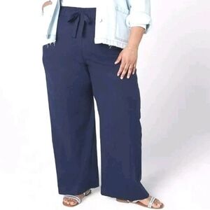 Lane Bryant Wide Leg Pants Woman Plus Sz 18/20W Navy Linen Minimalist Preppy Nwt
